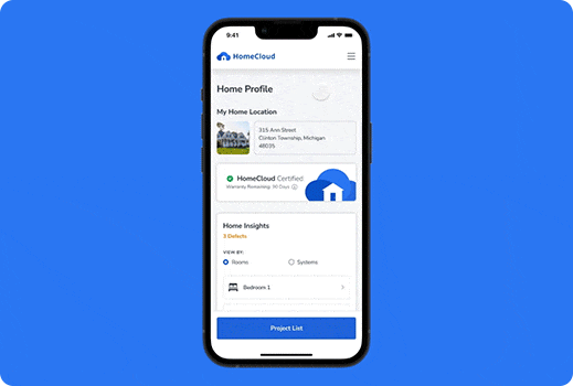 Animation showing the HomeCloud mobile app for homeowners