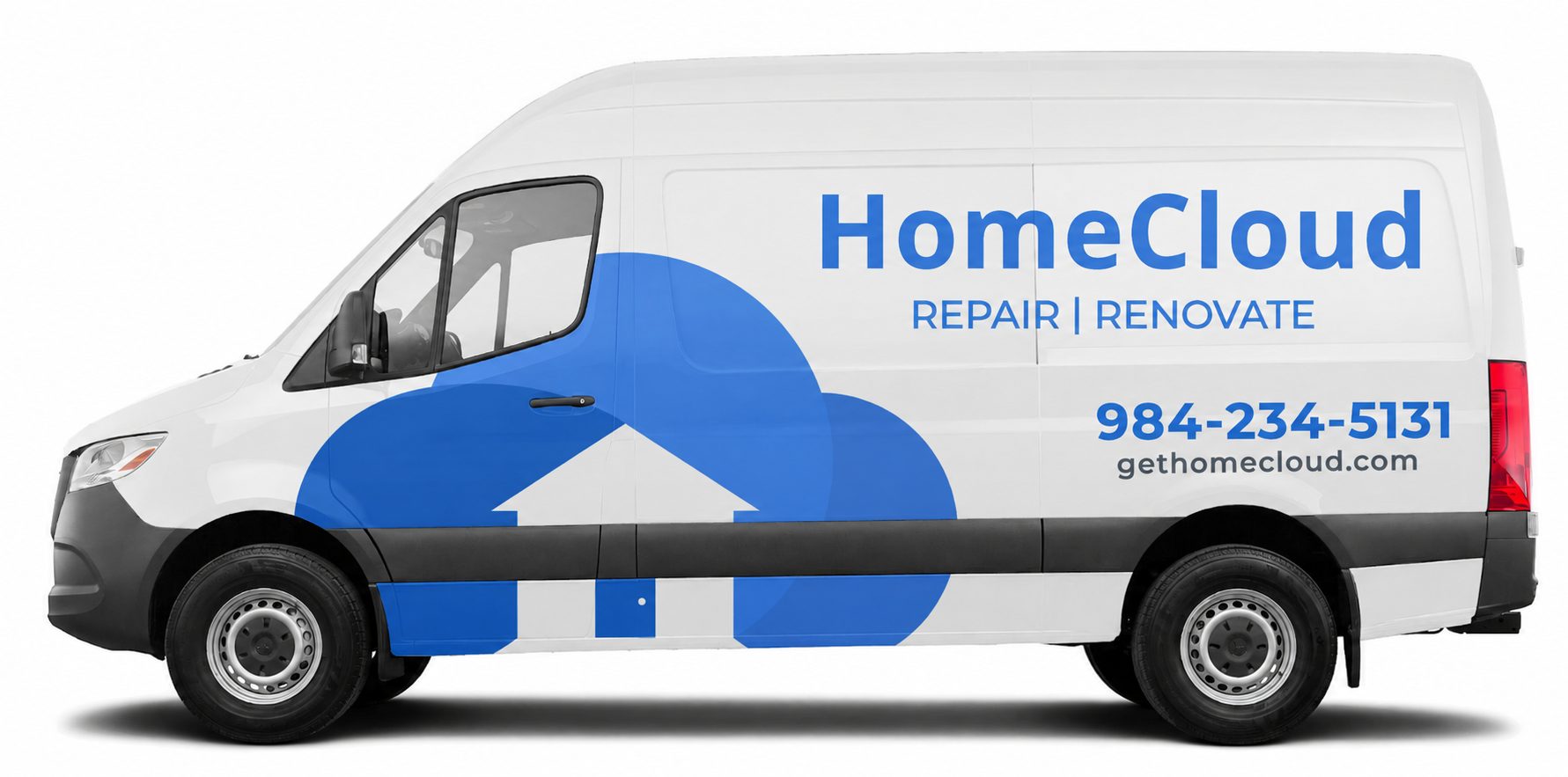 HomeCloud van with repair and renovation branding